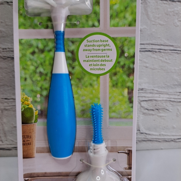 'MUNCHKIN' BOTTLE CLEANING BRUSH with SUCTION BASE STAND BLUE - Picture 6 of 12